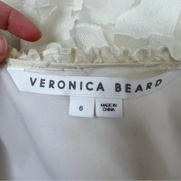 Veronica Beard Mahita Ecru Silk Jacquard Ruffled Cream Size 6 - Picture 8 of 9